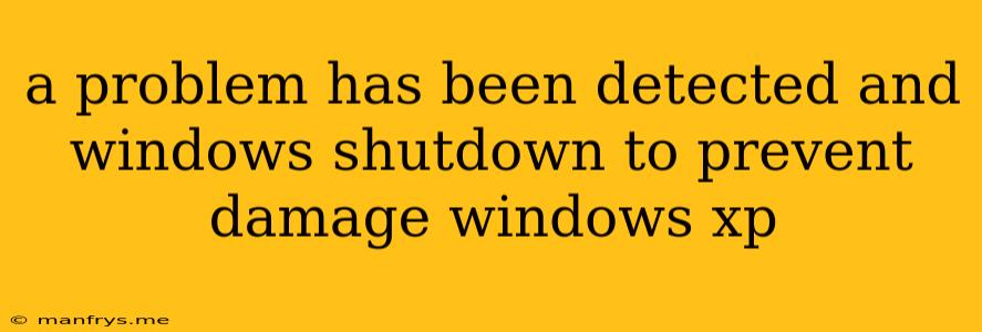 A Problem Has Been Detected And Windows Shutdown To Prevent Damage Windows Xp