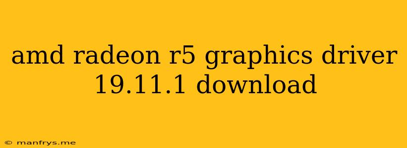 Amd Radeon R5 Graphics Driver 19.11.1 Download