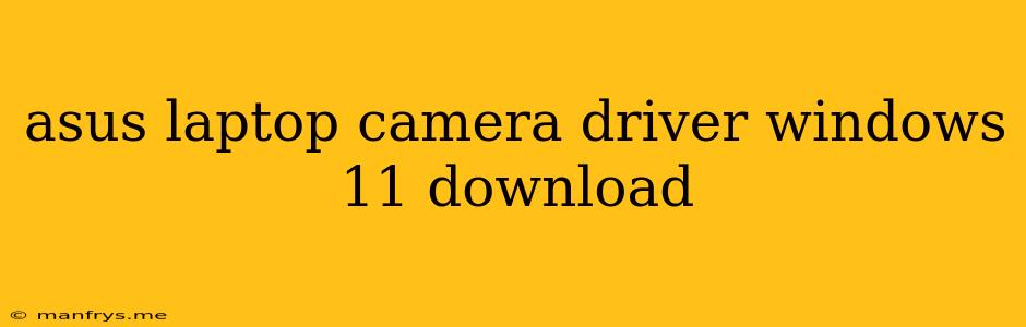 Asus Laptop Camera Driver Windows 11 Download