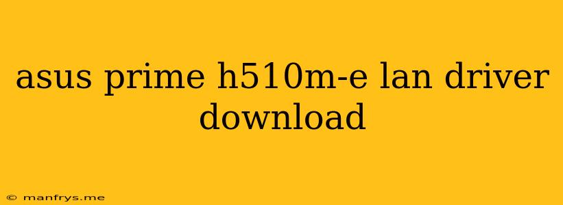 Asus Prime H510m-e Lan Driver Download