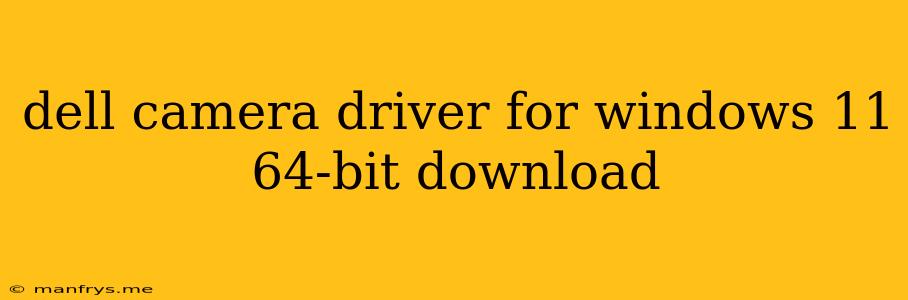 Dell Camera Driver For Windows 11 64-bit Download